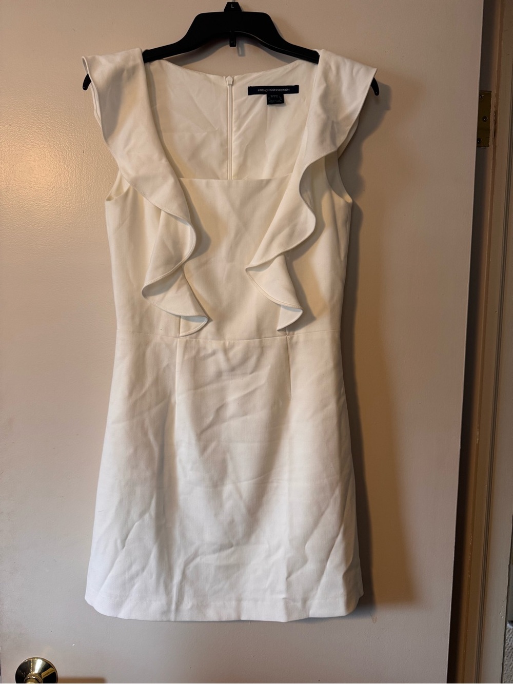 French Connection White Ruffle Sheath Dress